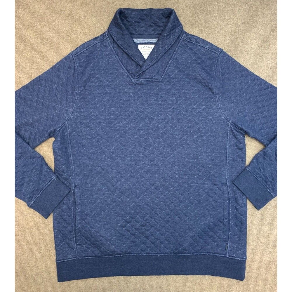 Fat Face Sweater Mens XL Quilted Shawl Long Sleeve Pullover Fleece Pockets